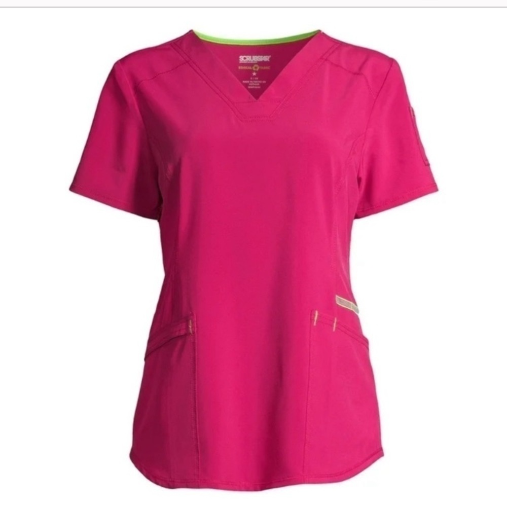 SCRUBSTAR Spandex Stretchy Pink V-Neck Scrubs Top Size Large VGUC